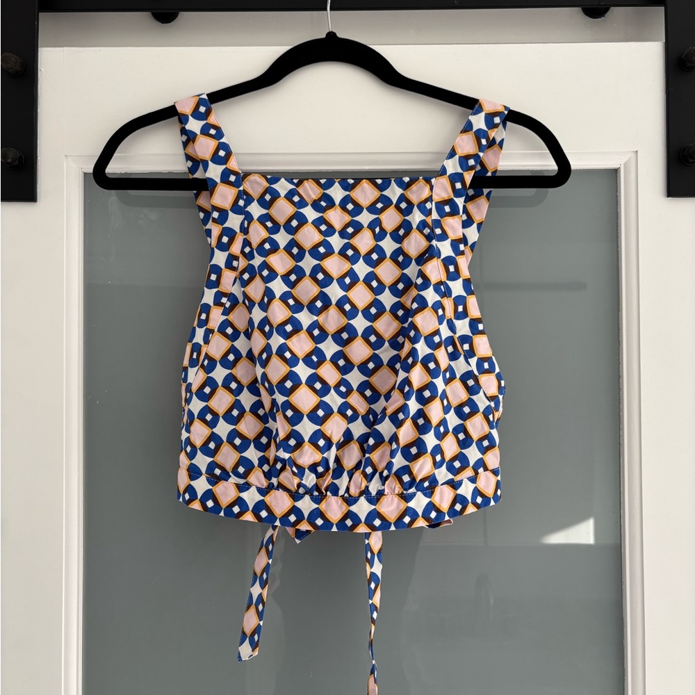 Zara Blue and White Tie Back Crop Tank Top